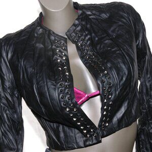 Crop Studded Jacket Faux Leather Wrinkle Grunge Goth Urban Behavior M